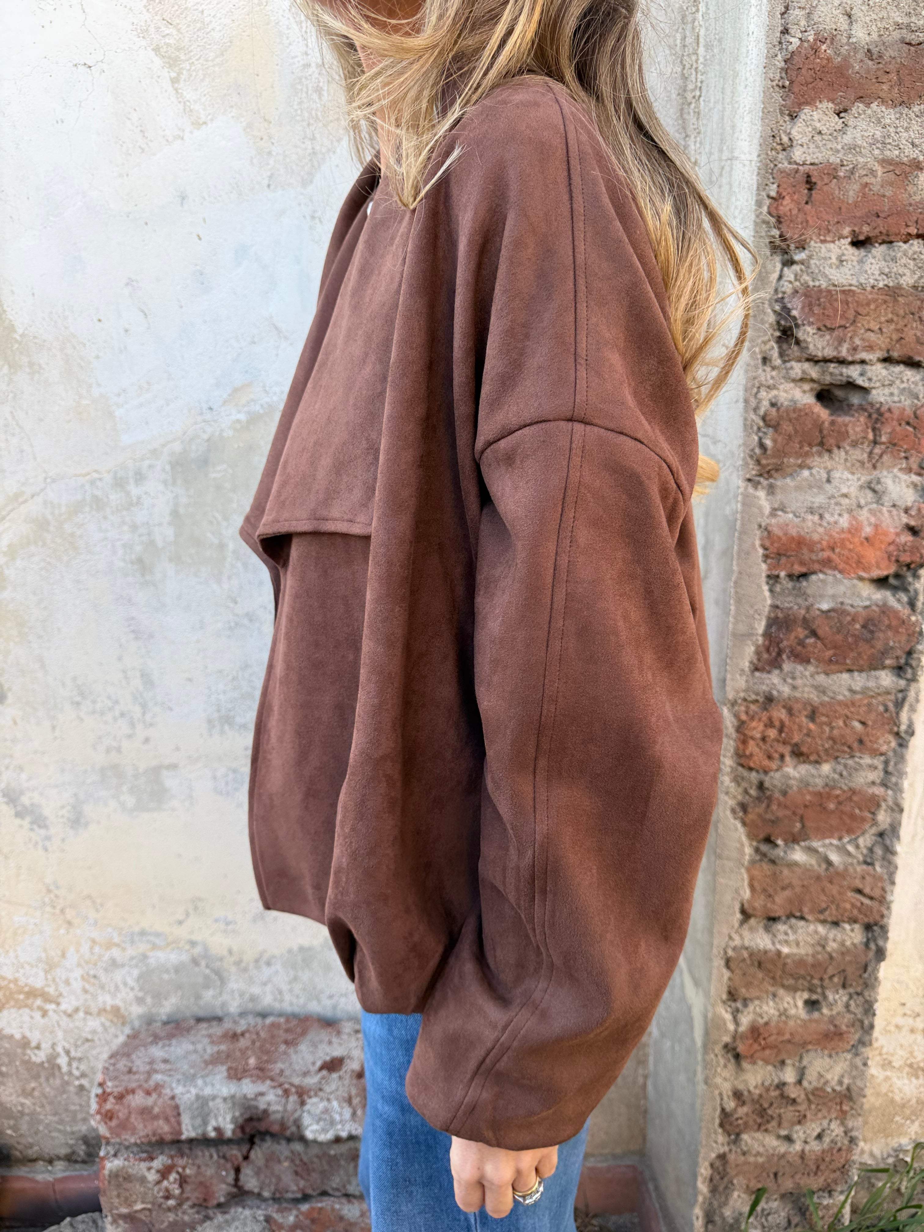 Chaqueta efecto gamuza solapa caramelo