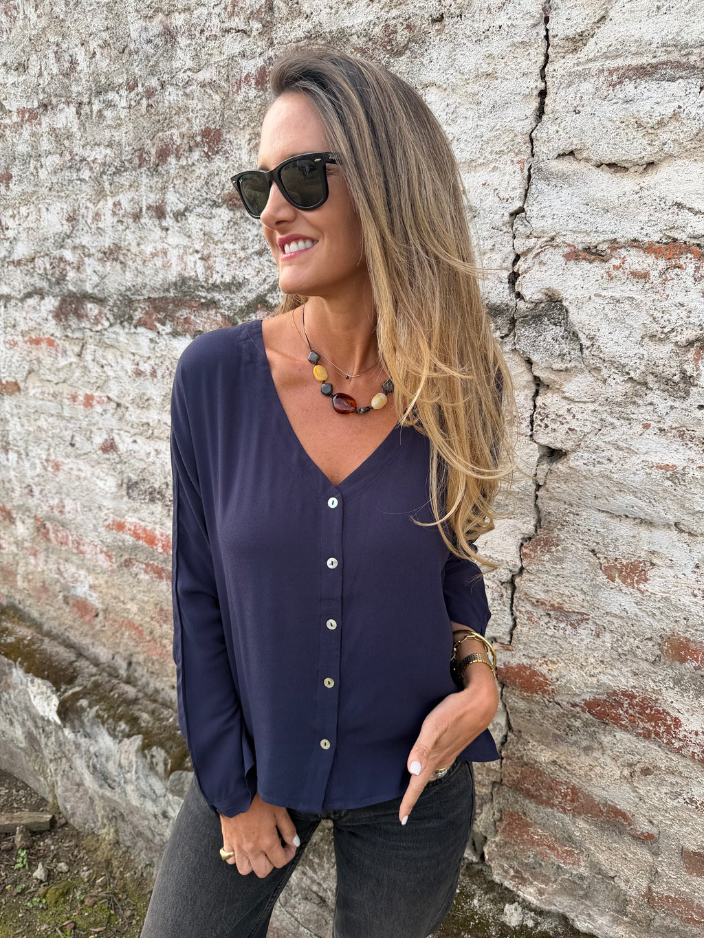 Blusa abotonada azul