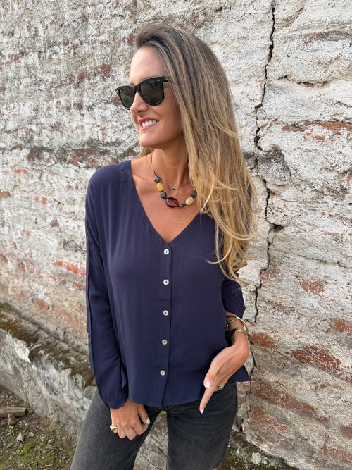 Blusa abotonada azul