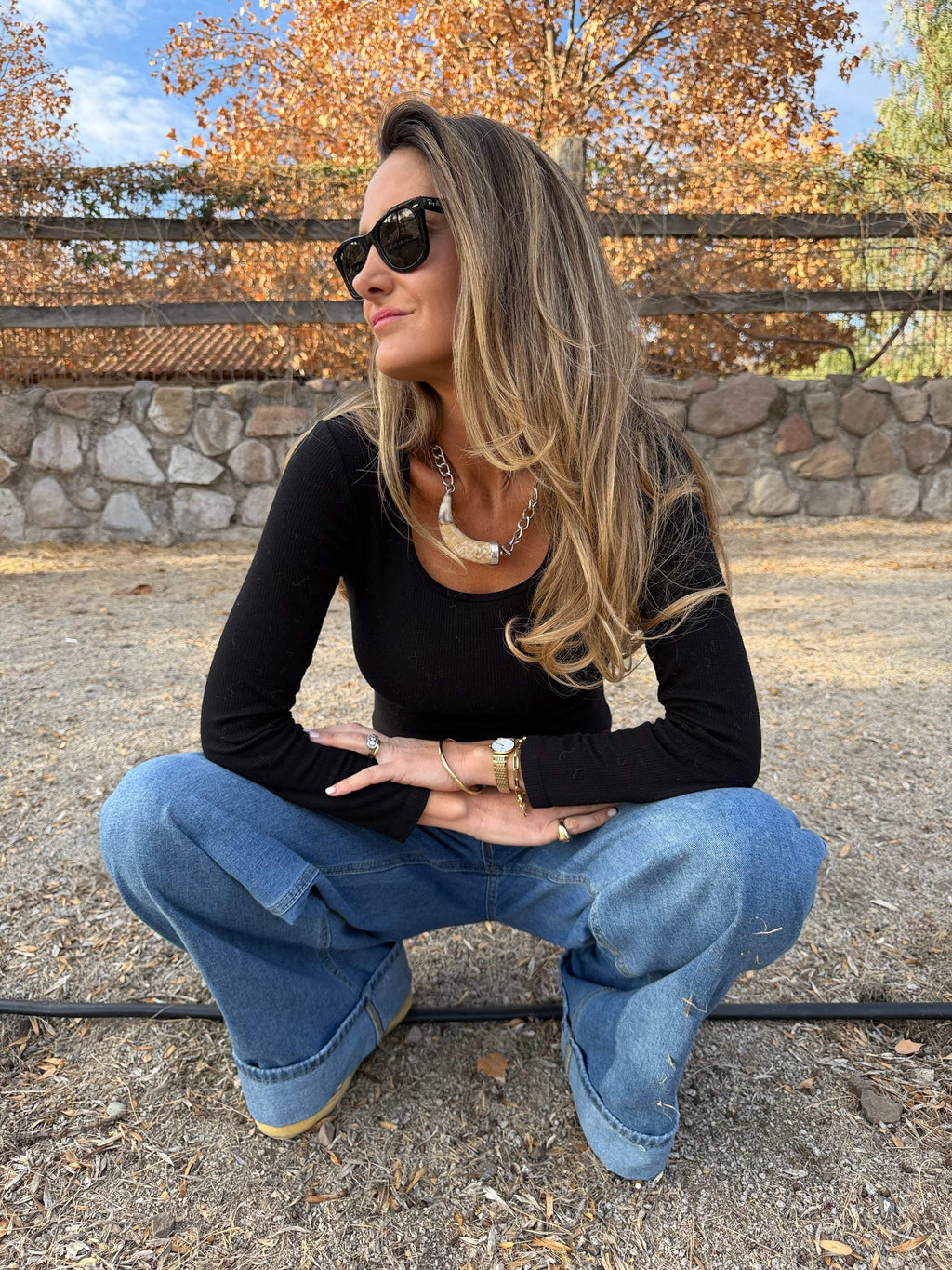 Bluejean clásico ancho doblez celeste