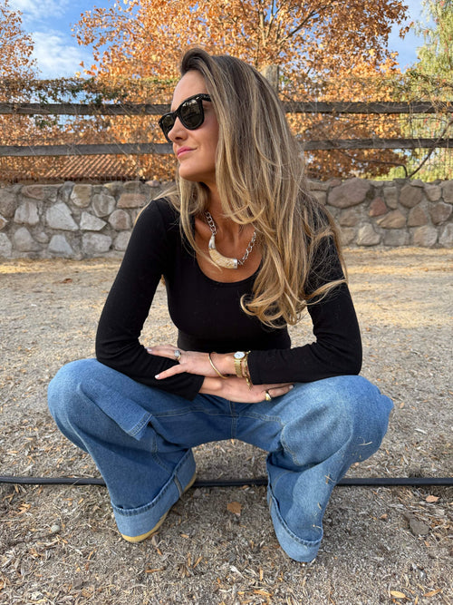 Bluejean clásico ancho doblez celeste