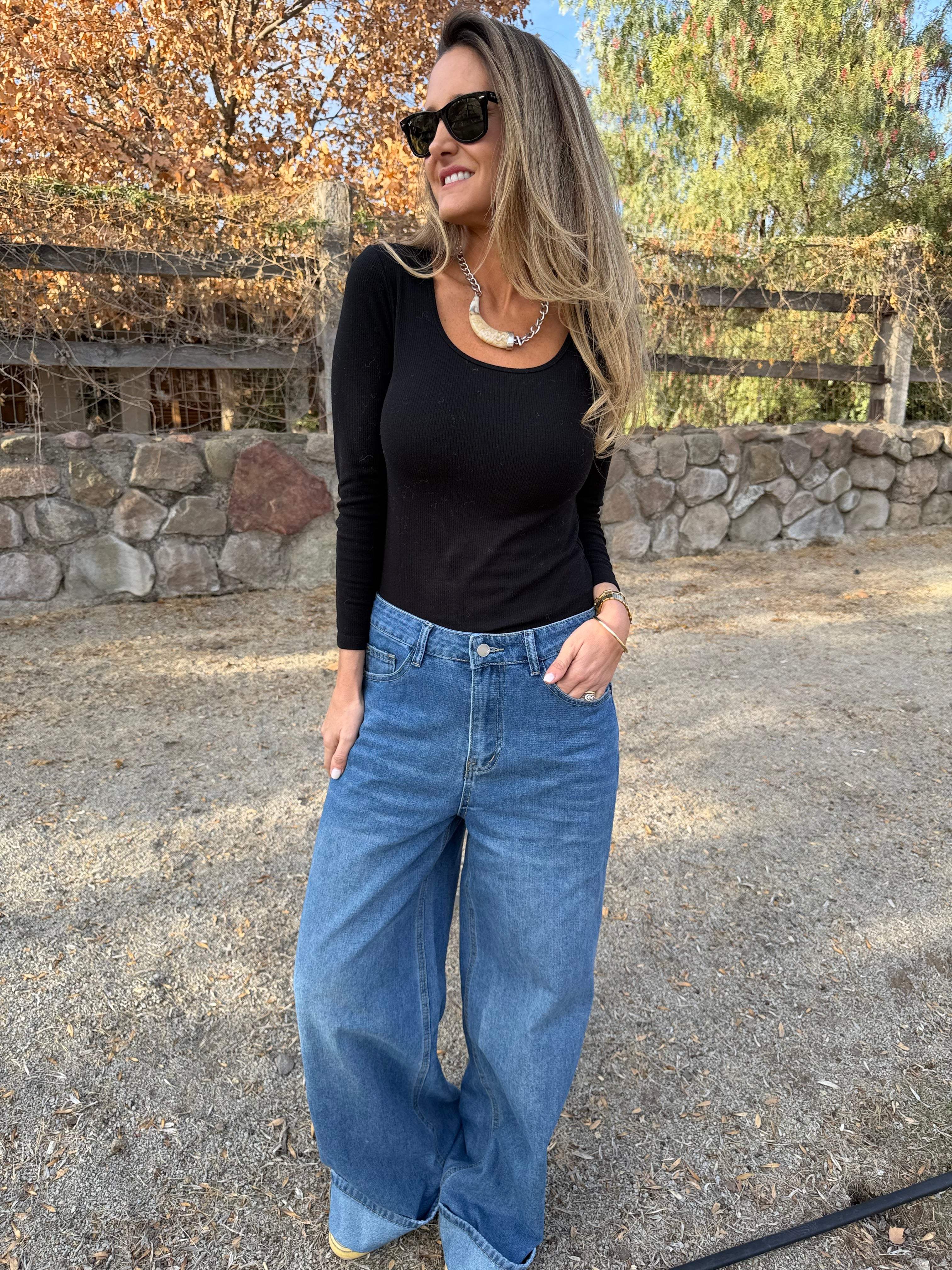 Bluejean clásico ancho doblez celeste