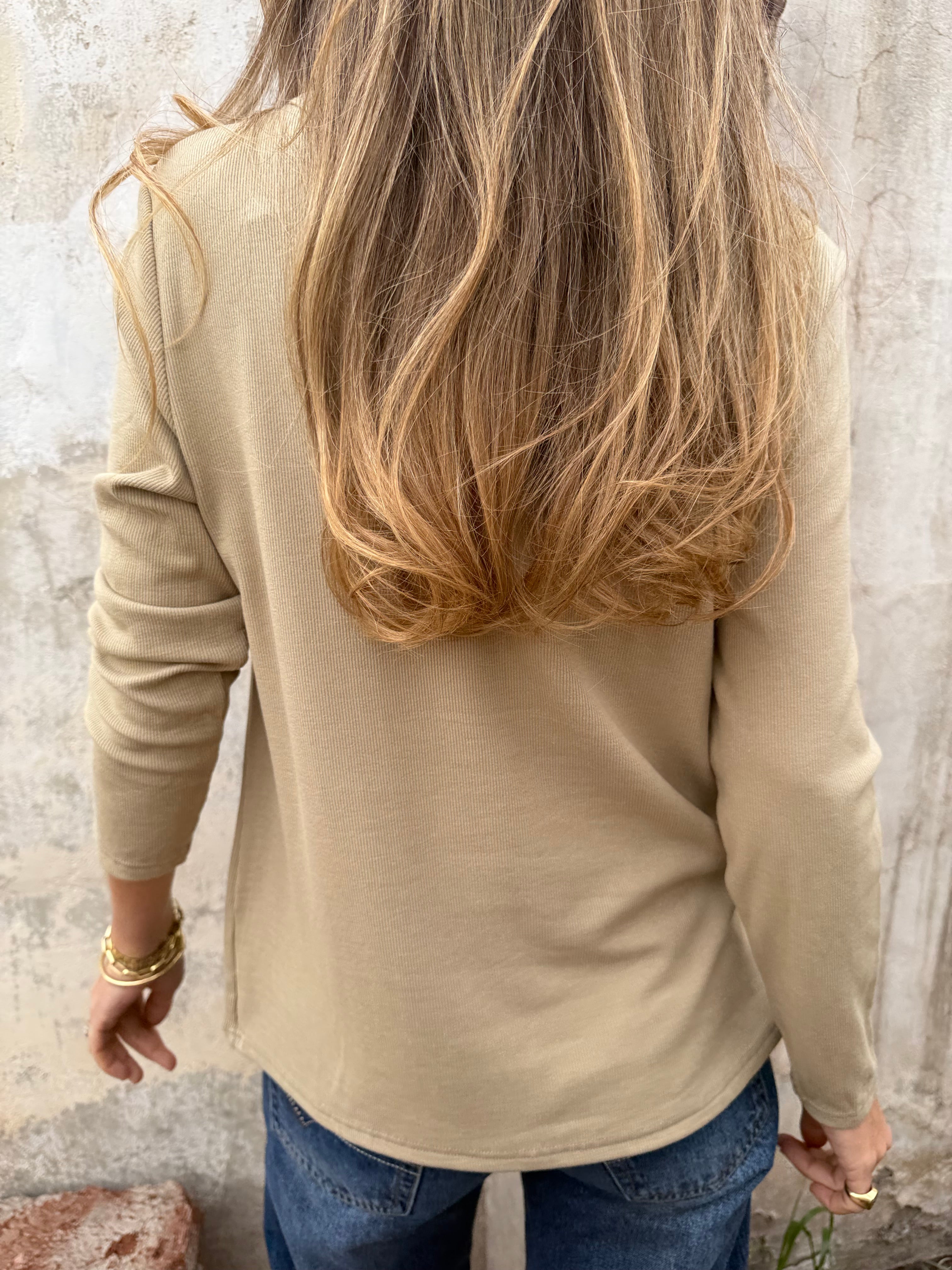New polera algodón/ micropolar cuello bajo beige verdoso
