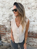Gillet lino raya diplomática beige