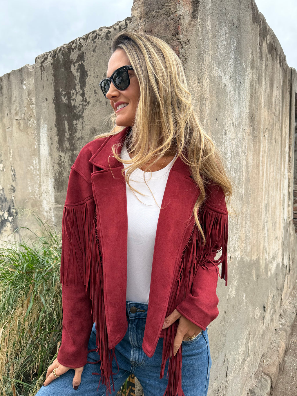 Chaqueta flecos rojo italiano