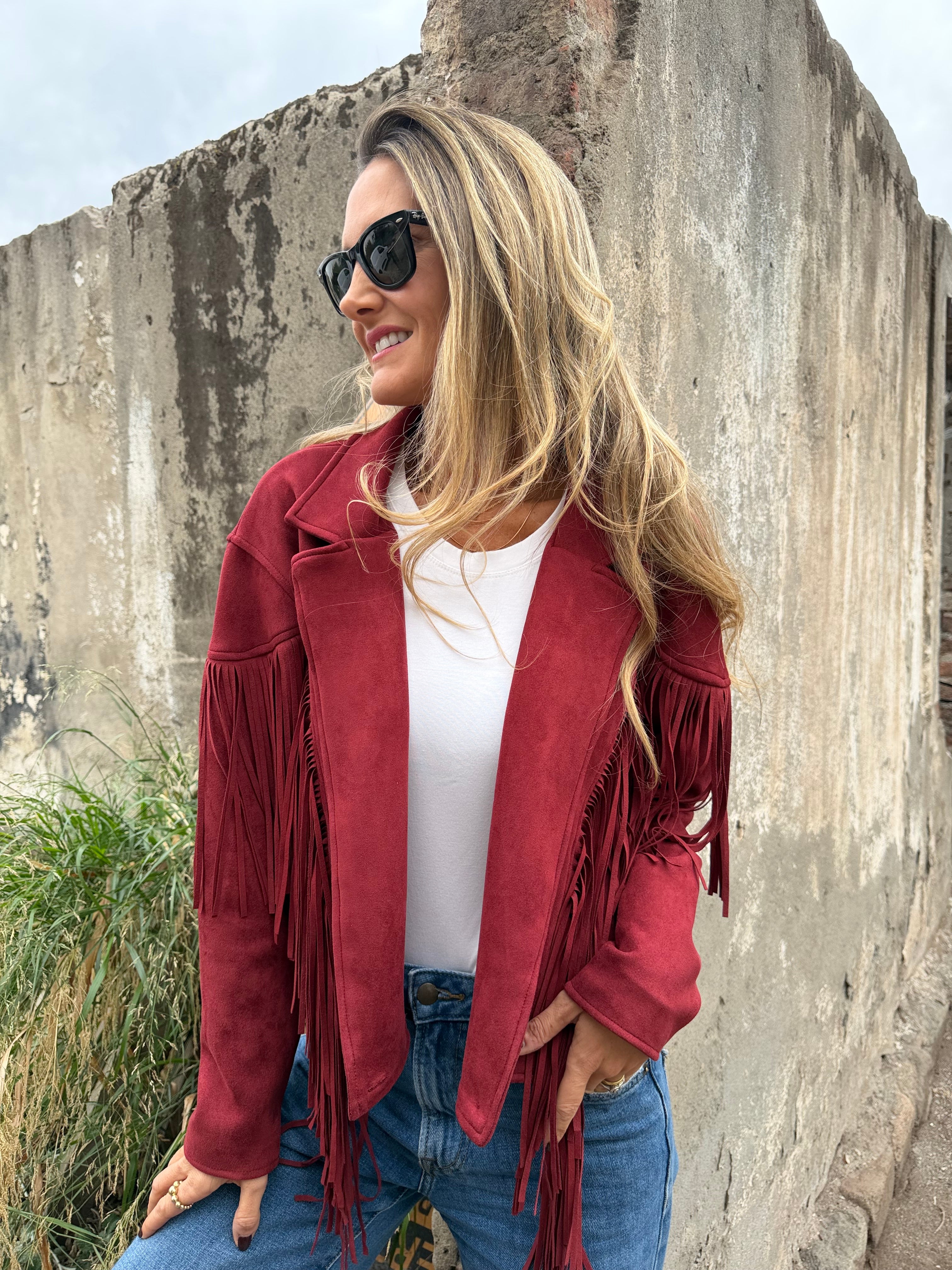 Chaqueta flecos rojo italiano