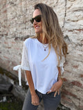 Polera mangas broderie amarras blanca