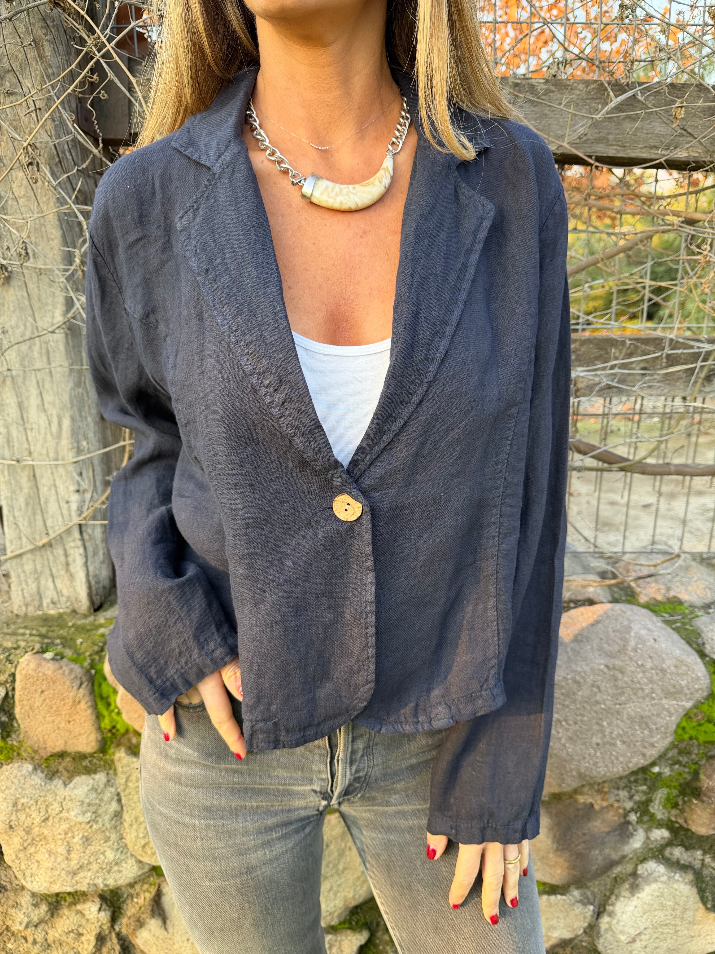 Blazer 100% lino azul marino