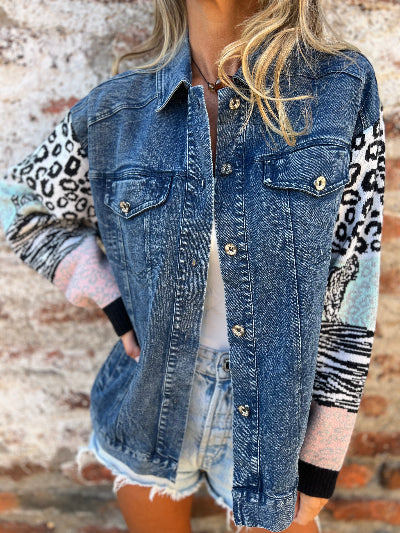 Chaqueta bluejean detalles lana azul