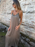 Vestido espalda encaje taupé