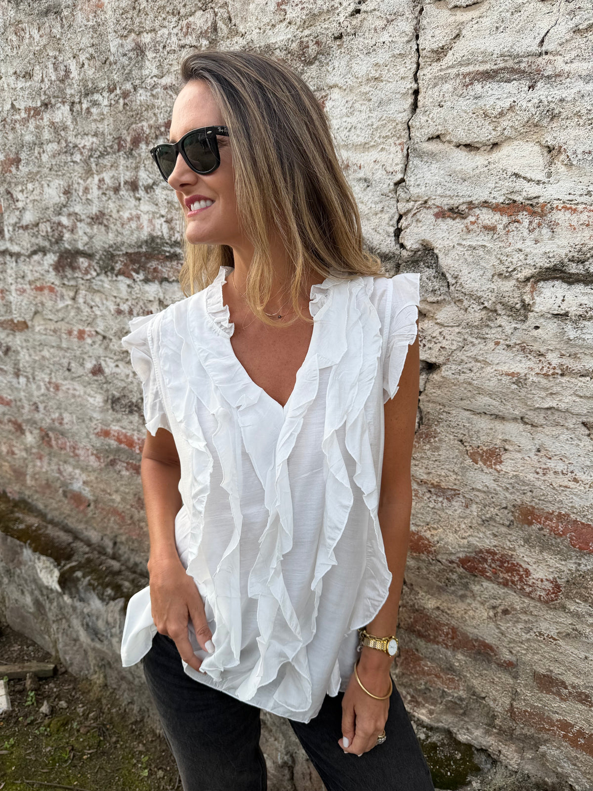 Blusa doble volados blanca