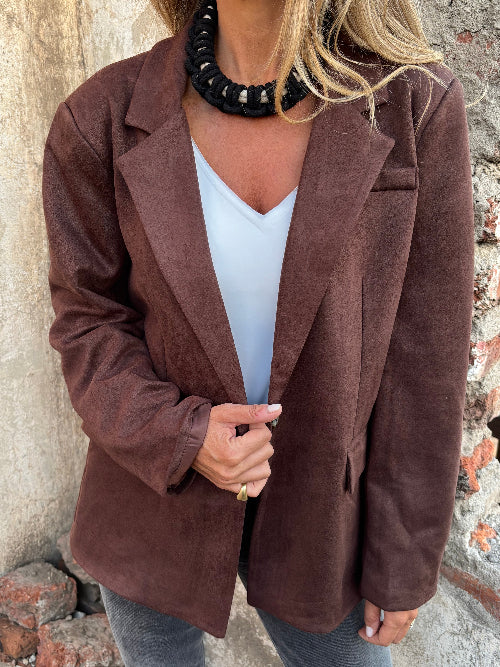 Blazer efecto gamuza café