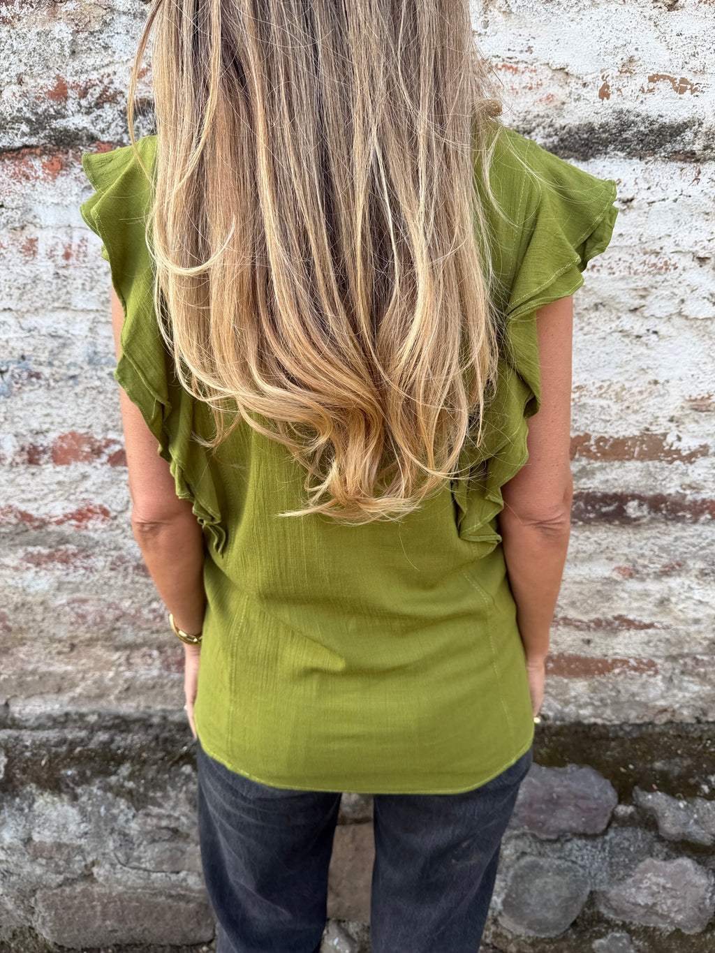 Blusa larga vuelitos laterales verde