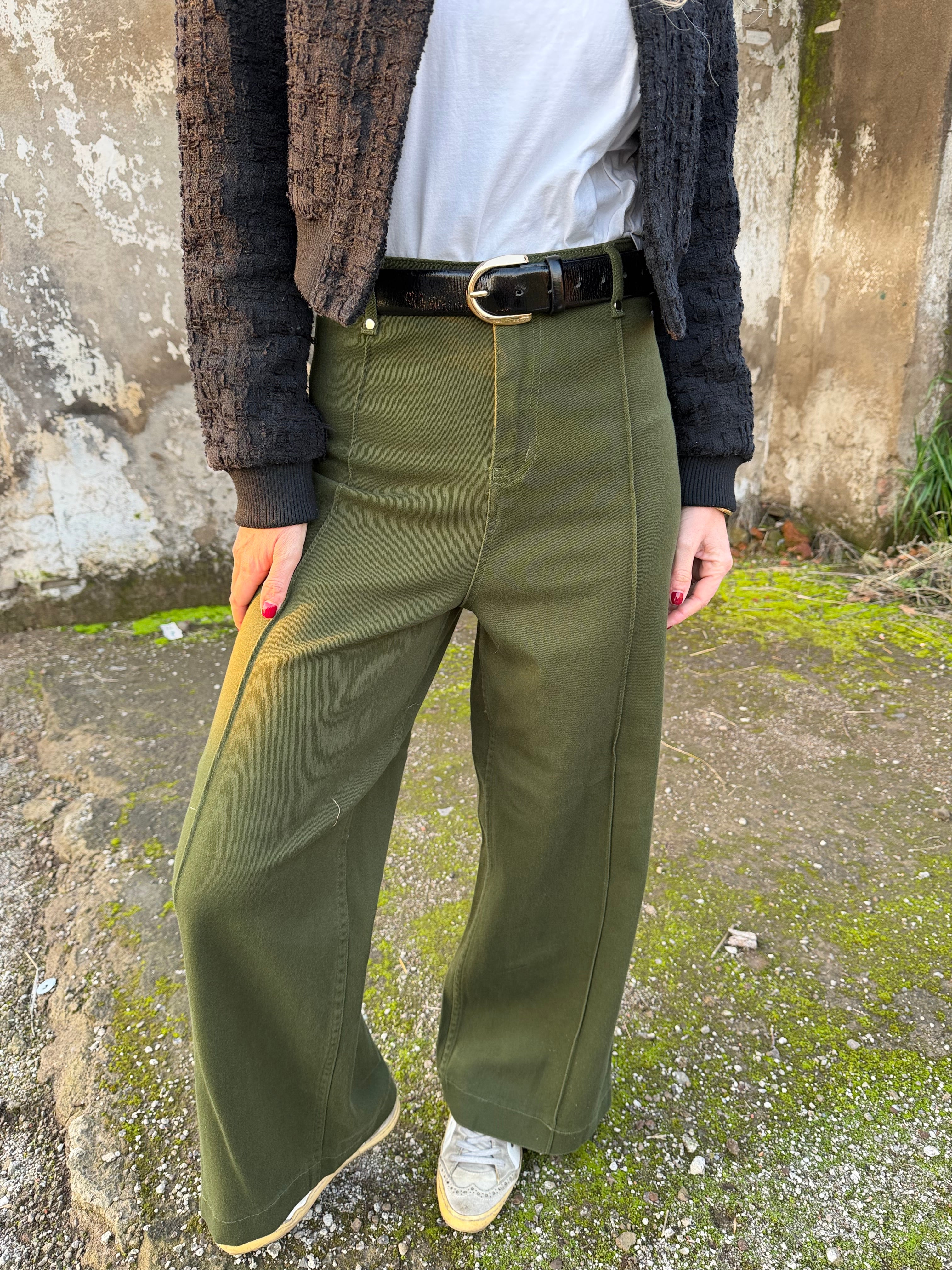 Pantalón tiro alto verde oscuro
