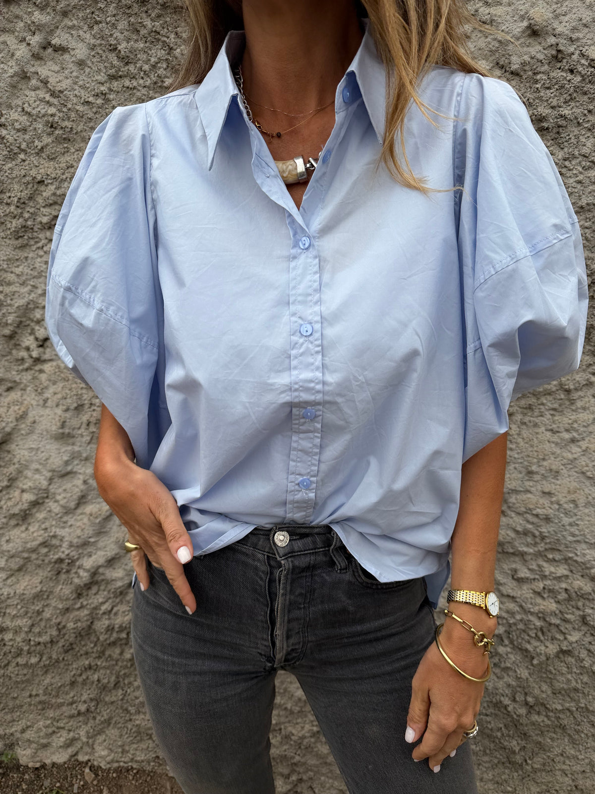 Blusa manga extra abullonadas celeste