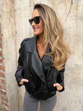 Bomber efecto cuero graneado cuello removible piel negra