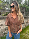 New blusa mangas abullonadas  café