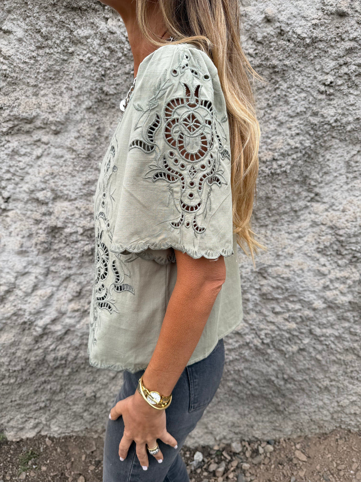 Blusa broderie completa verde claro