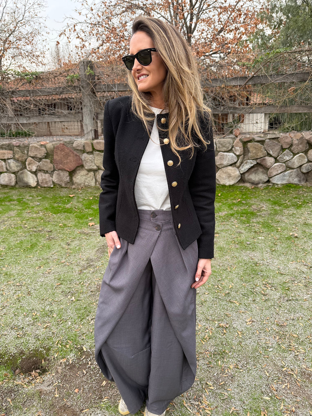 Pantalón sastre doble botón barrel gris