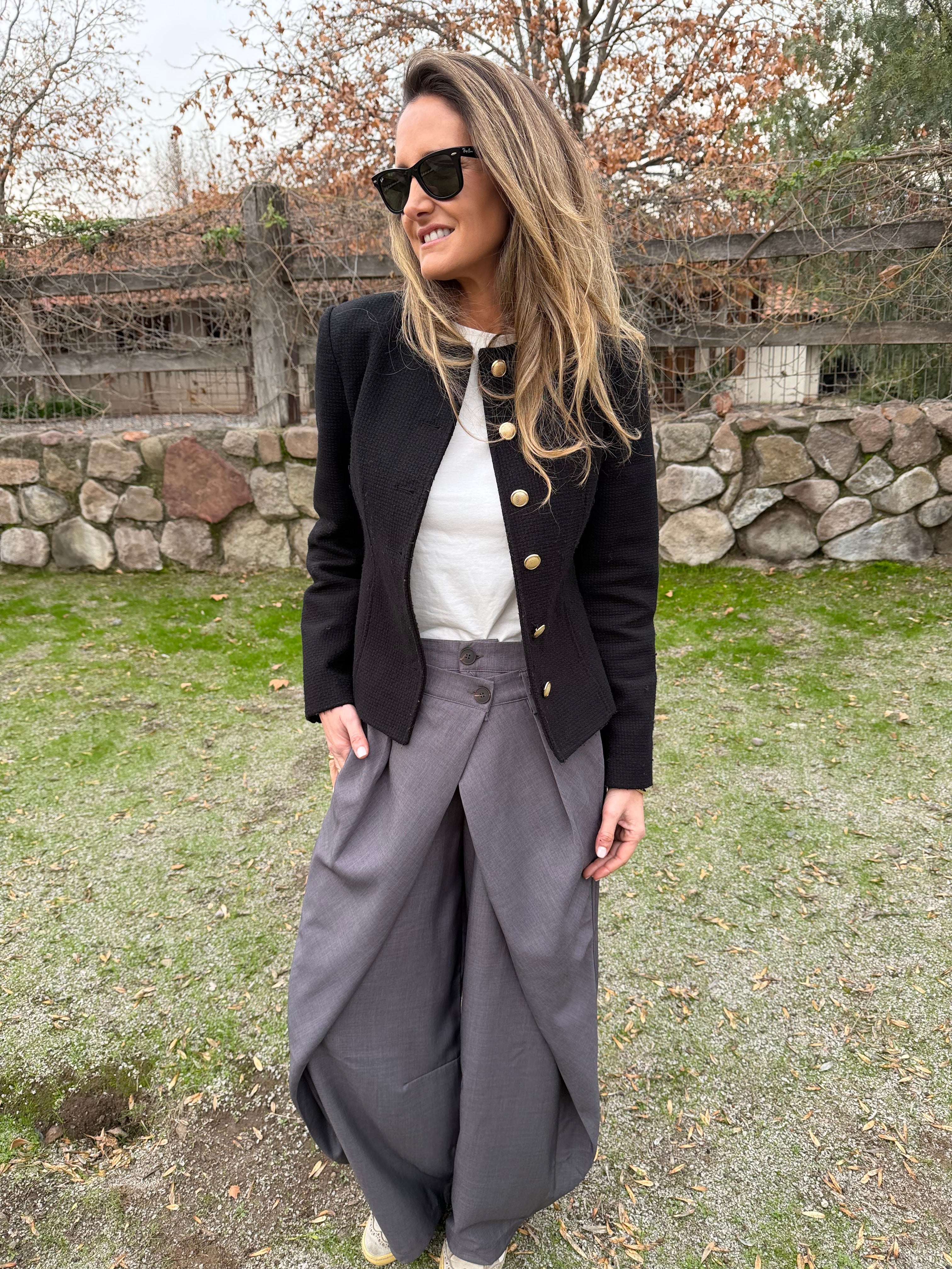 Pantalón sastre doble botón barrel gris