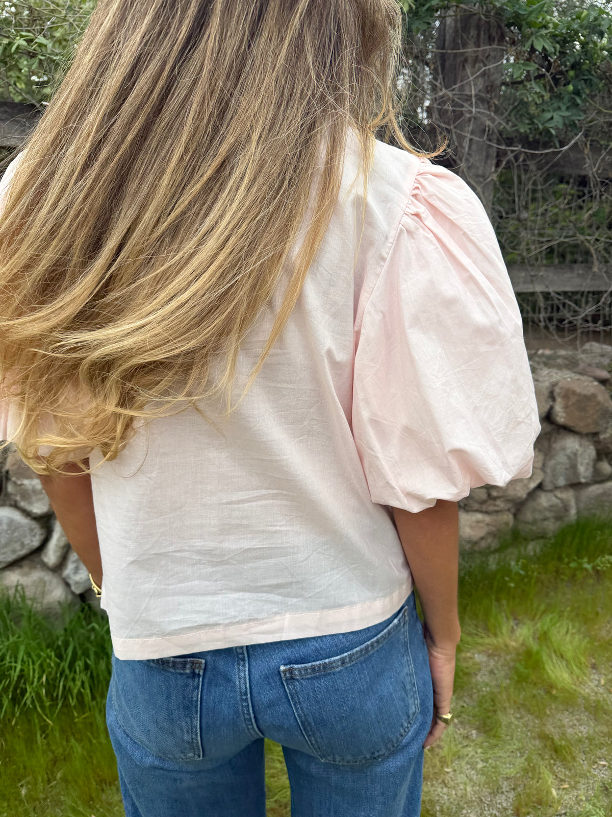 New blusa mangas abullonadas rosado claro