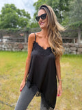 Blusa raso encaje irregular negra