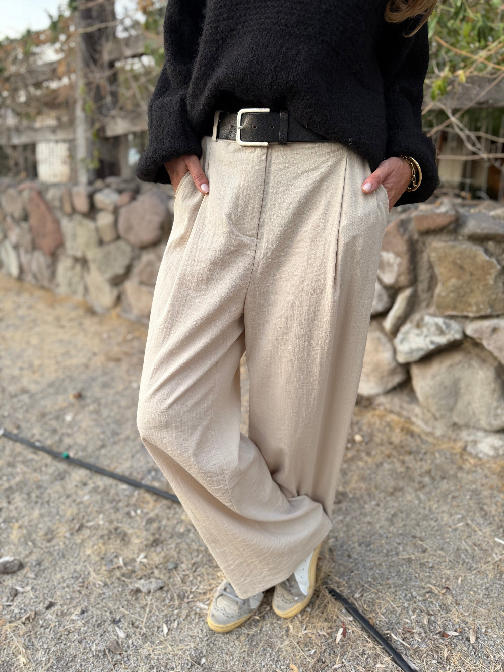 Pantalón sastre fluido marfil