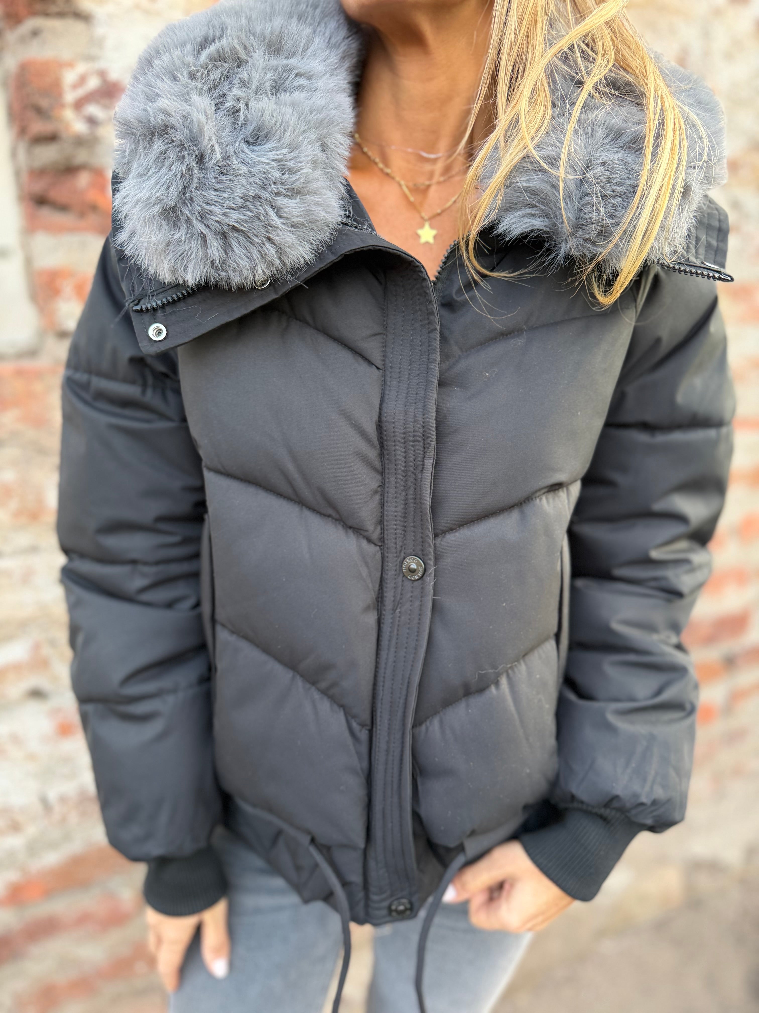 Parca puffa premium cuello removible negra