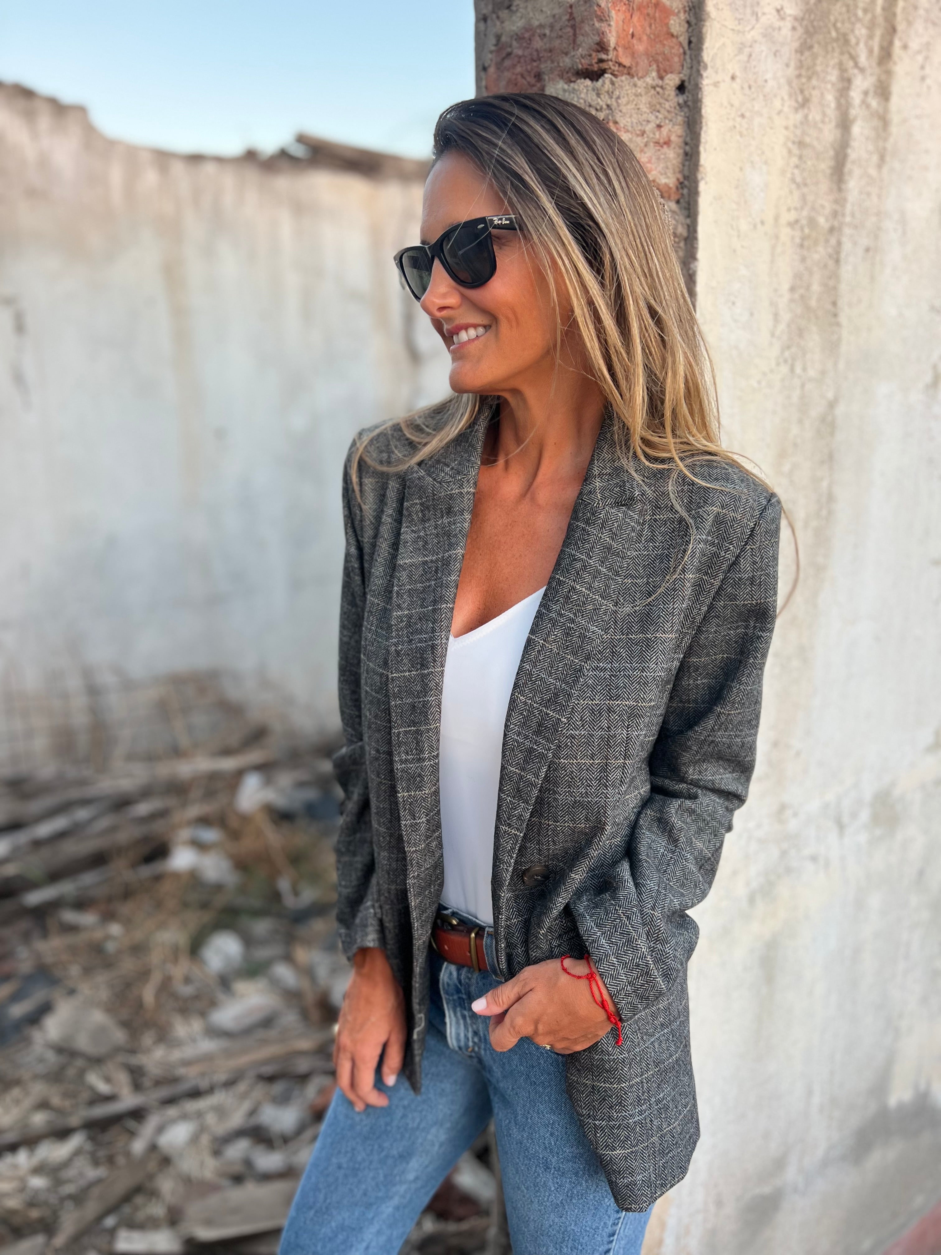 Blazer lana espiga gris