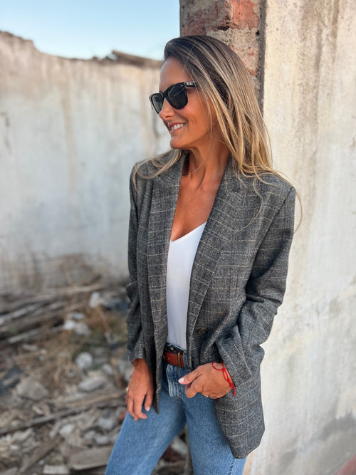 Blazer lana espiga gris