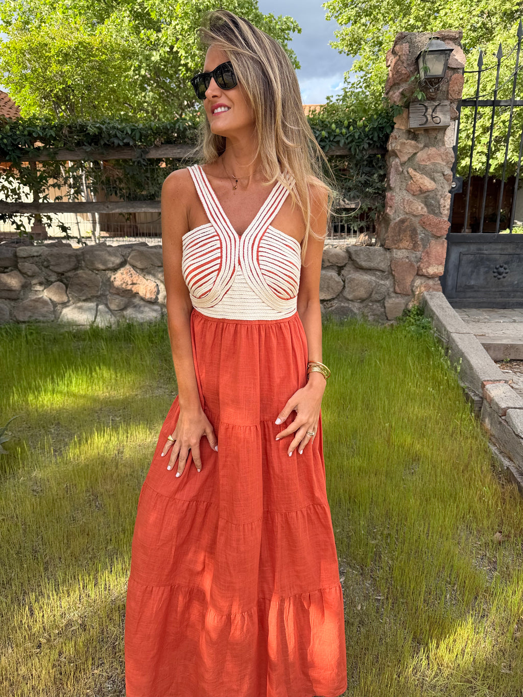 Vestido cordones terracota