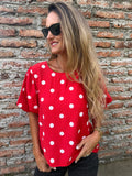 Blusa lunares mangas abullonadas roja