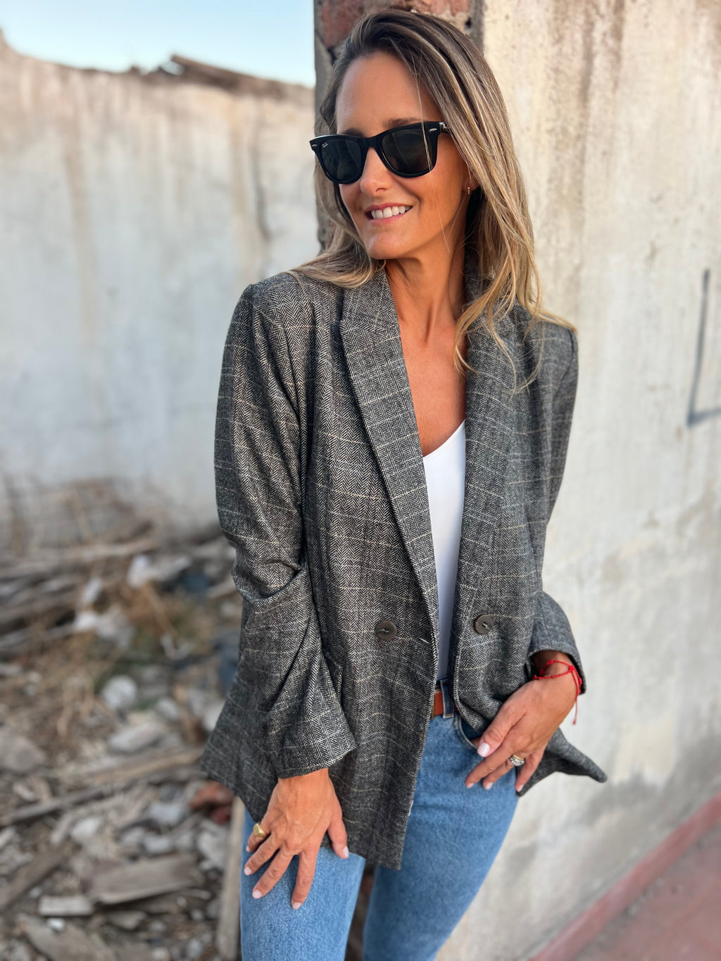 Blazer lana espiga gris
