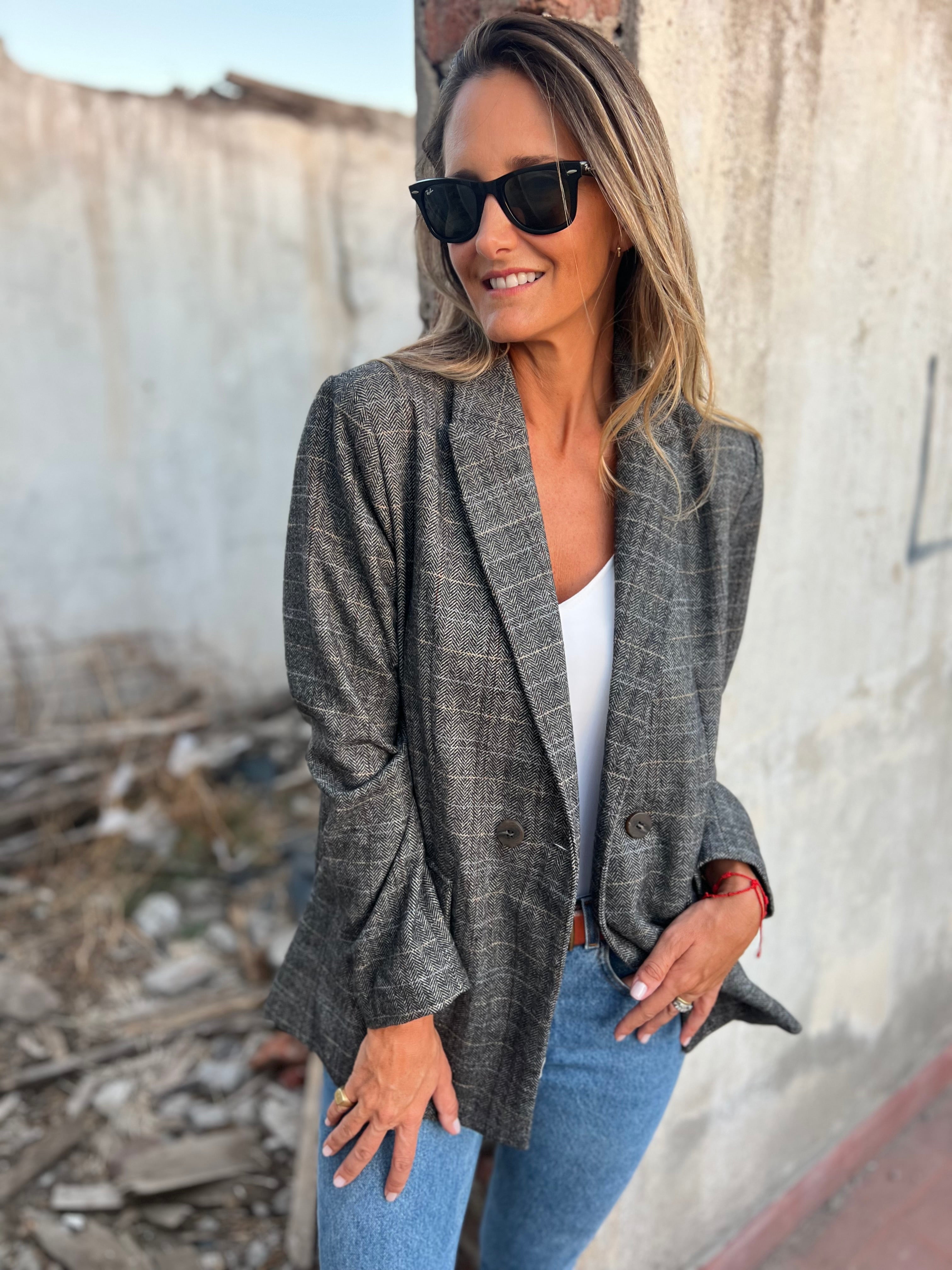 Blazer lana espiga gris