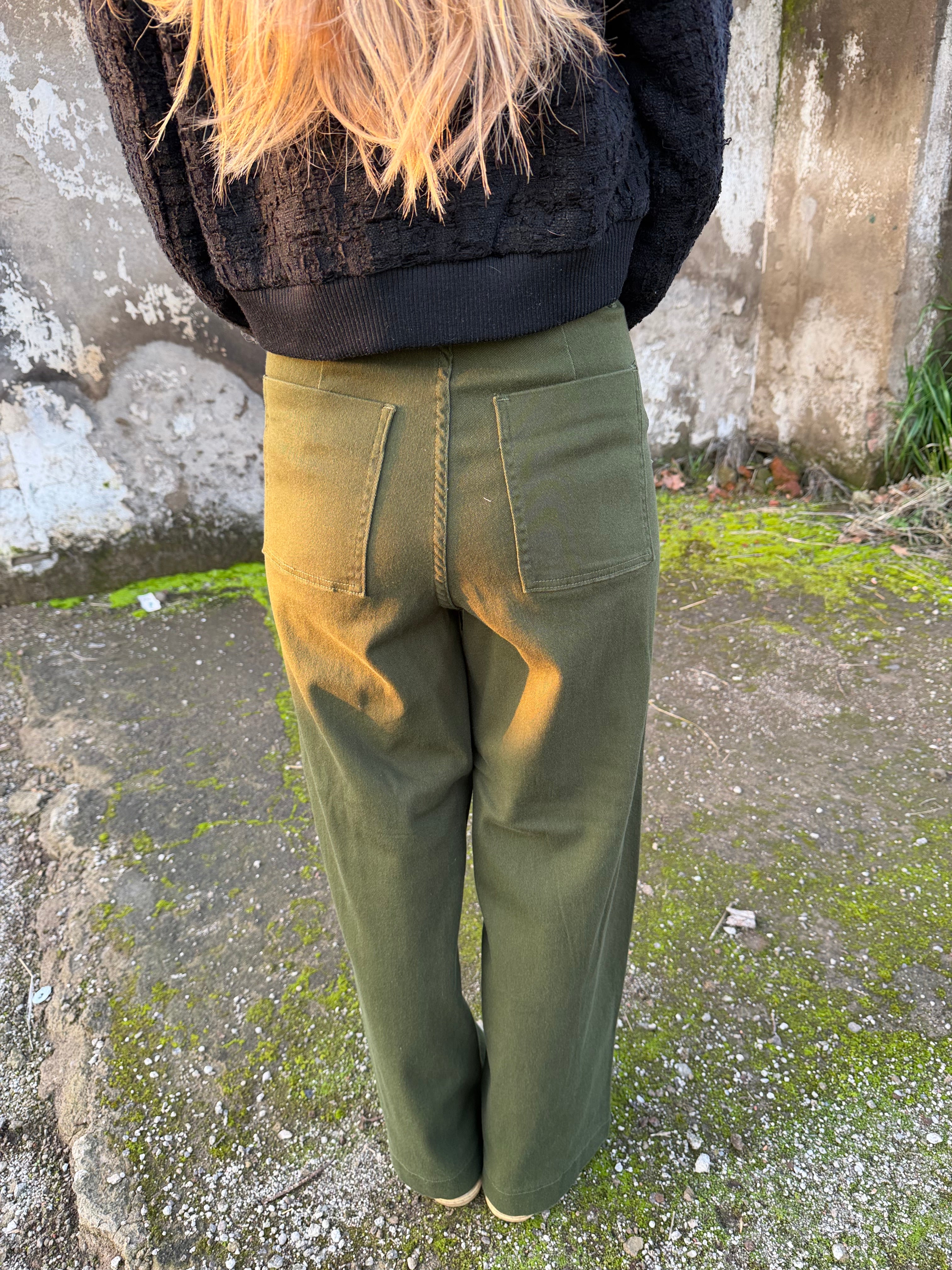 Pantalón tiro alto verde oscuro
