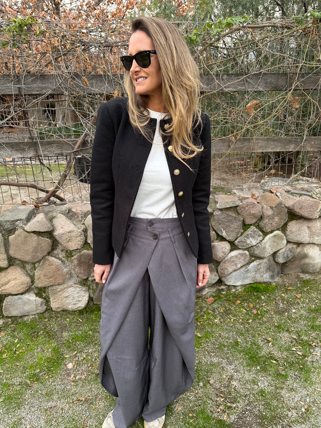 Pantalón sastre doble botón barrel gris