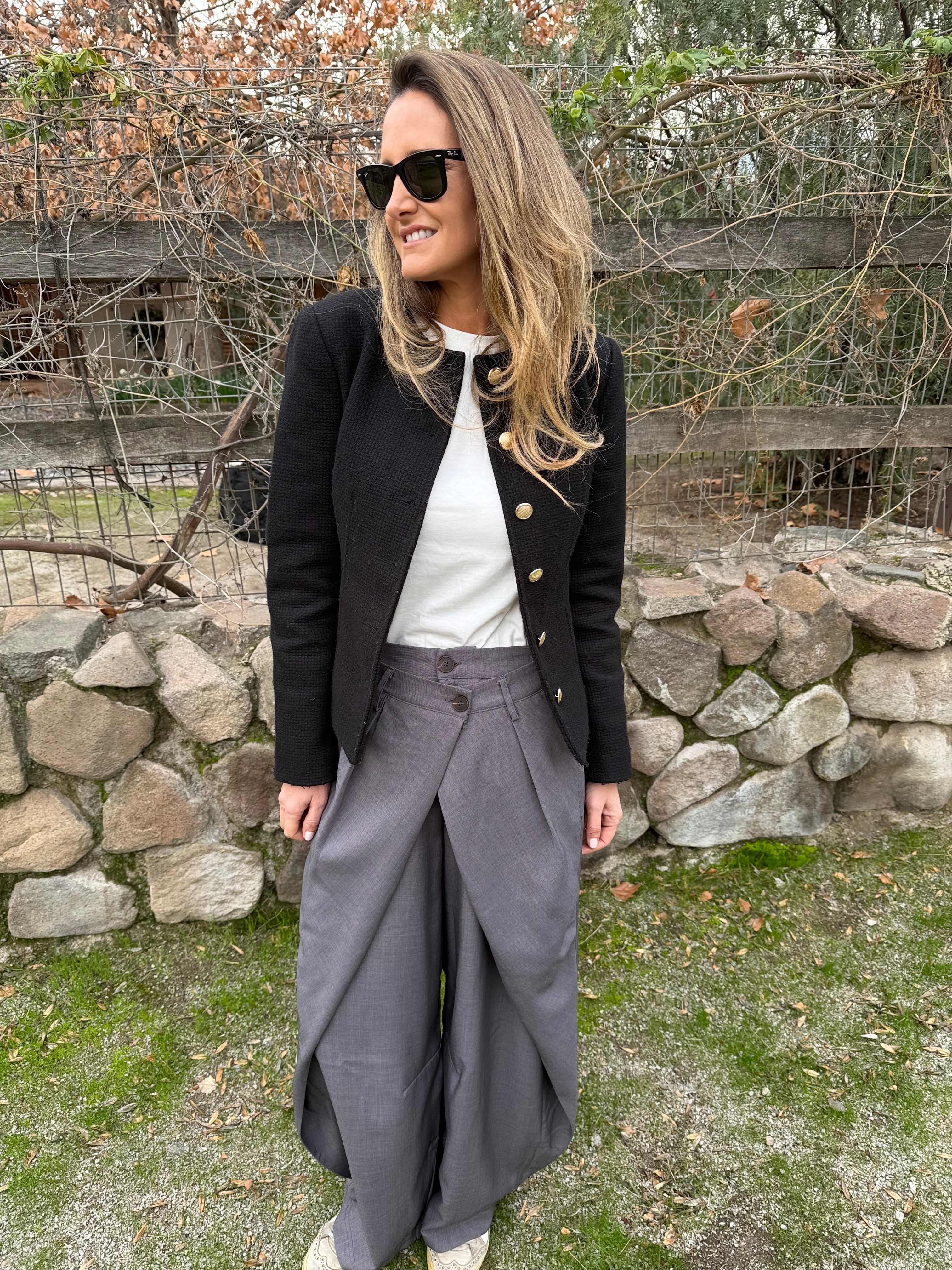 Pantalón sastre doble botón barrel gris