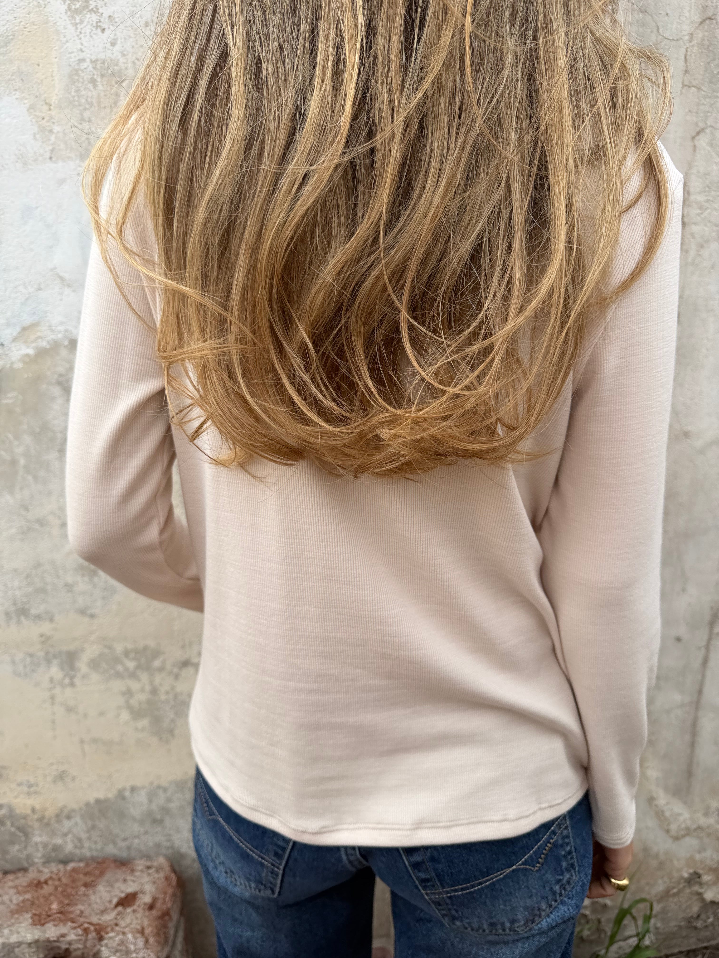 New polera algodón/ micropolar cuello bajo crudo