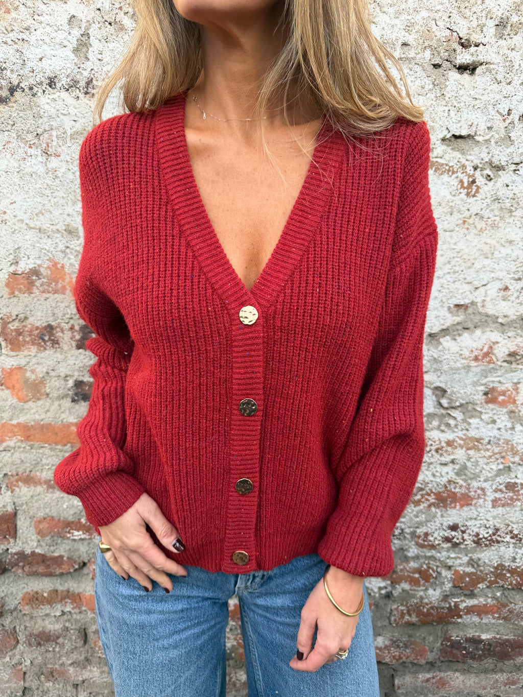 Chaleco lana colores botones dorados rojo italiano