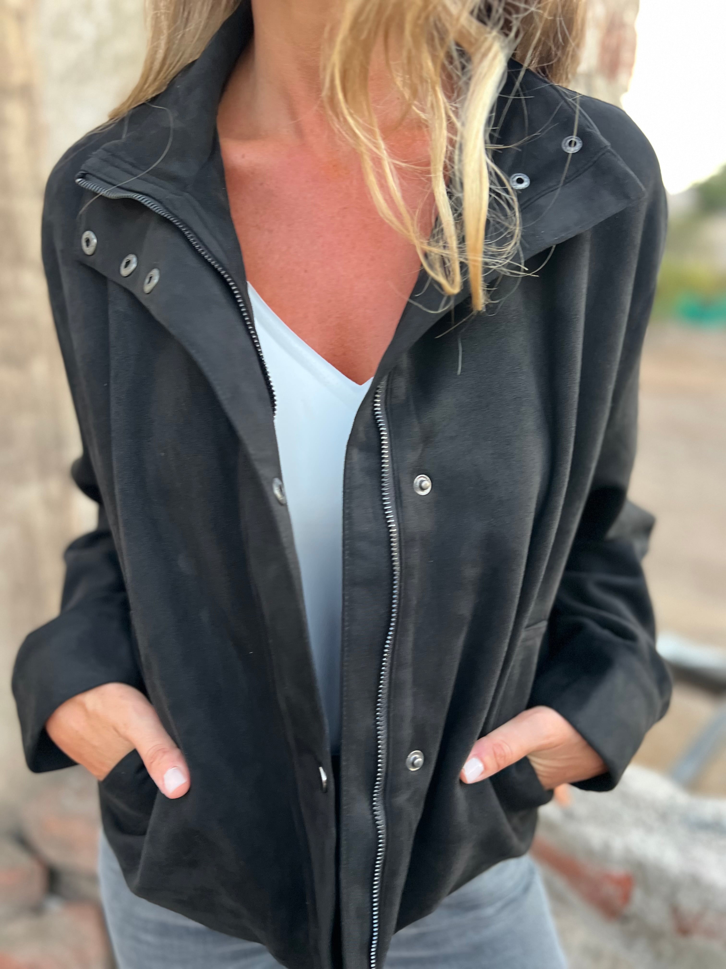 Chaqueta suede bolsillo clásico negro