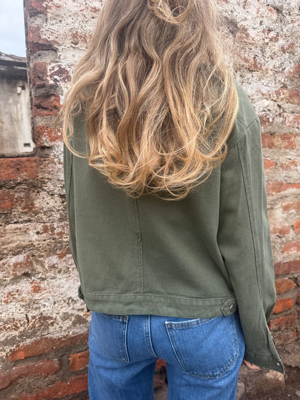 Chaqueta bluejean detalles cotelé verde
