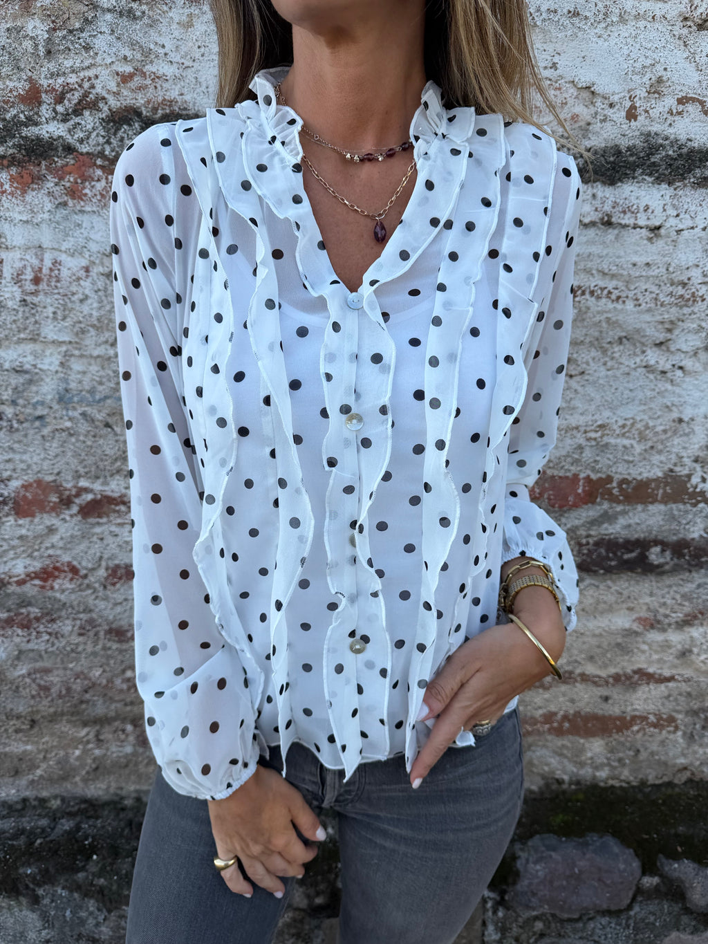 Blusa gasa puntitos blanca