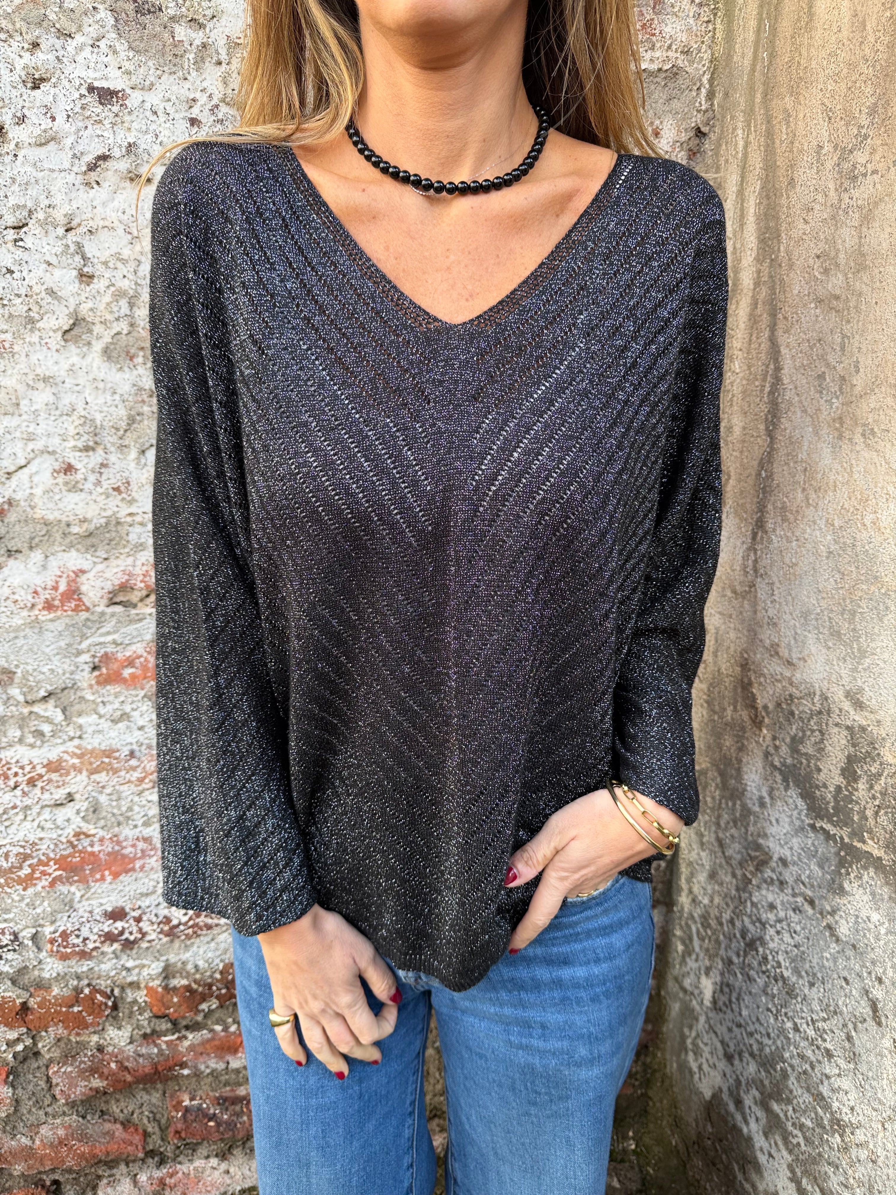 Chaleco diseños lurex negro