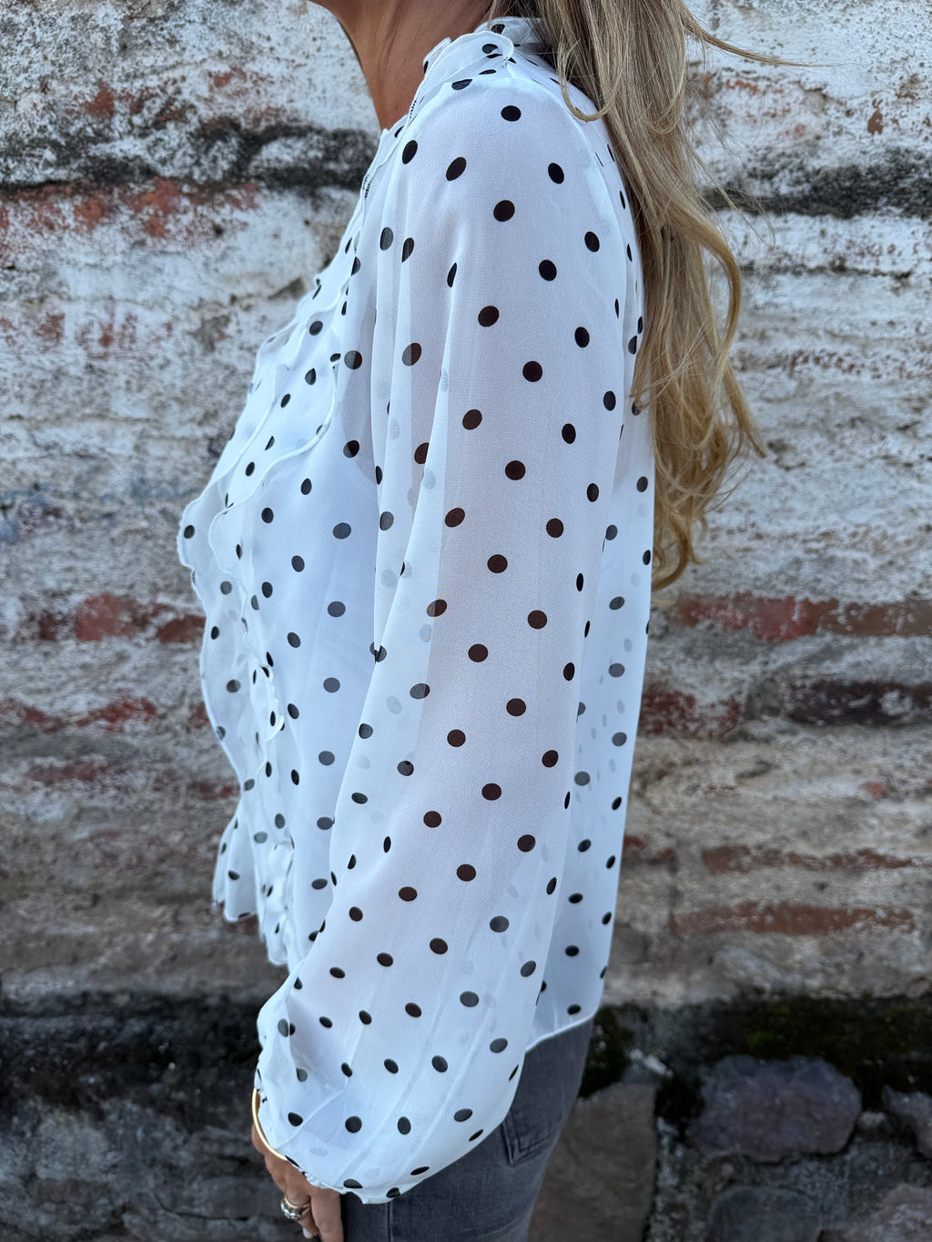 Blusa gasa puntitos blanca