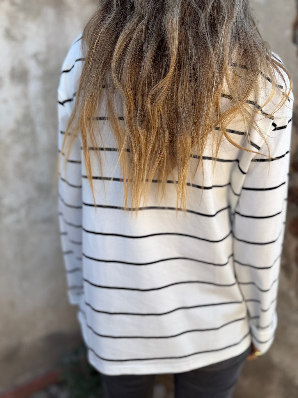 Polera algodón rayas blanca
