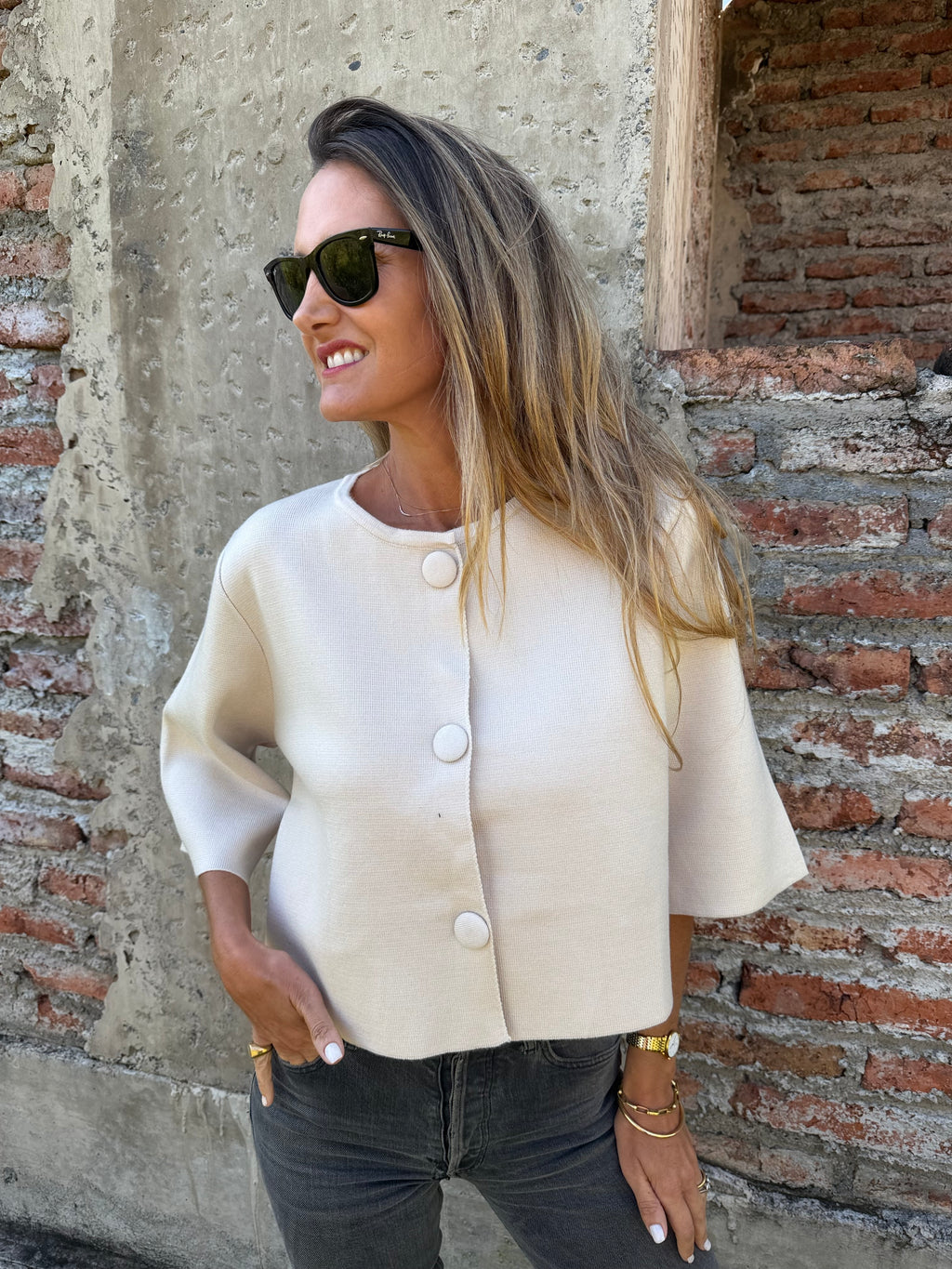 Chaqueta tejida cruda