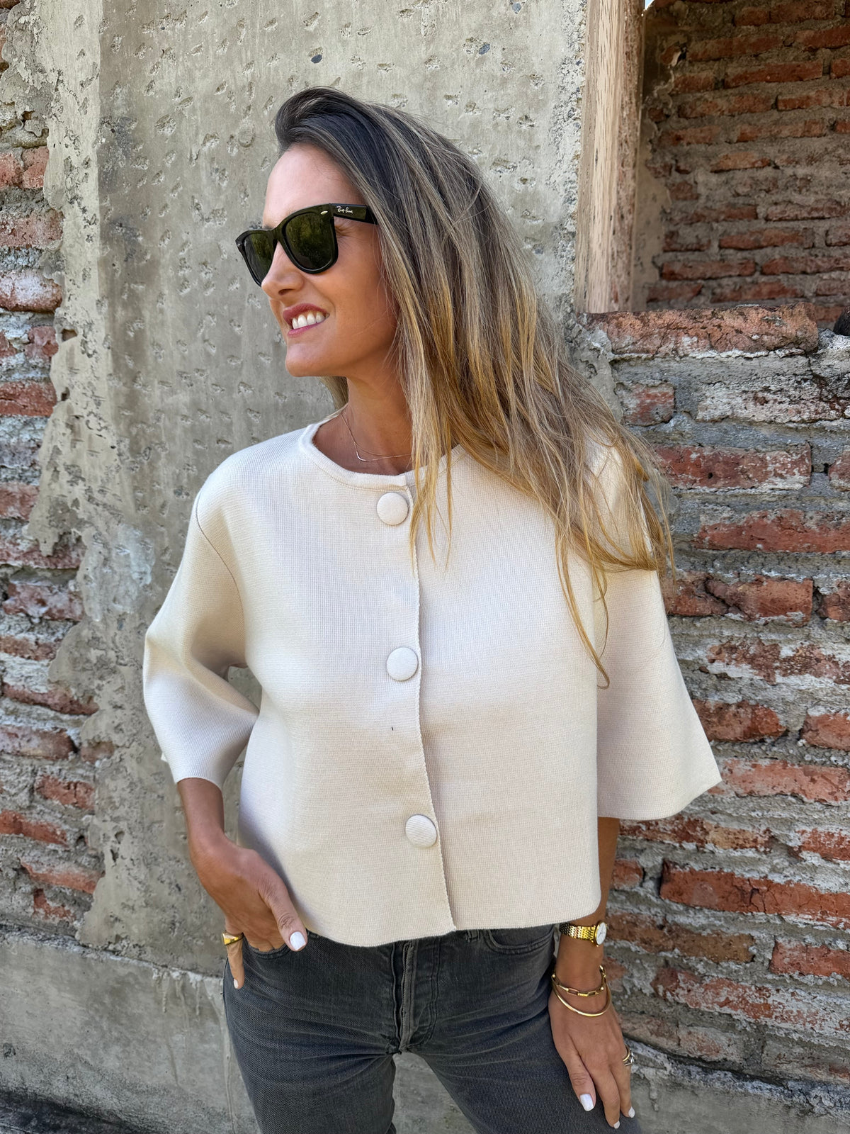 Chaqueta tejida cruda