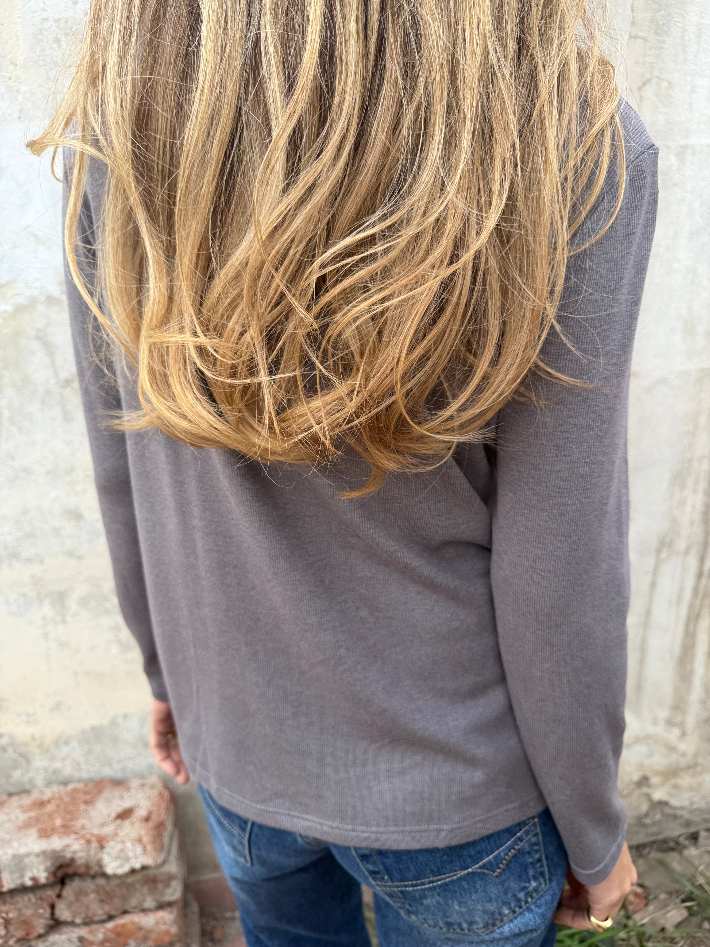 New polera algodón/ micropolar cuello bajo gris