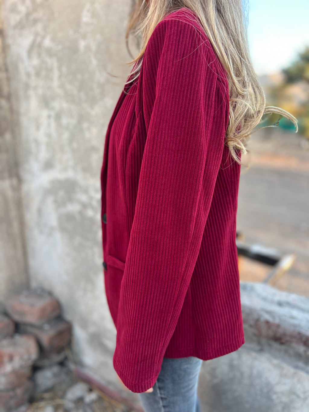 Blazer cotelé guinda