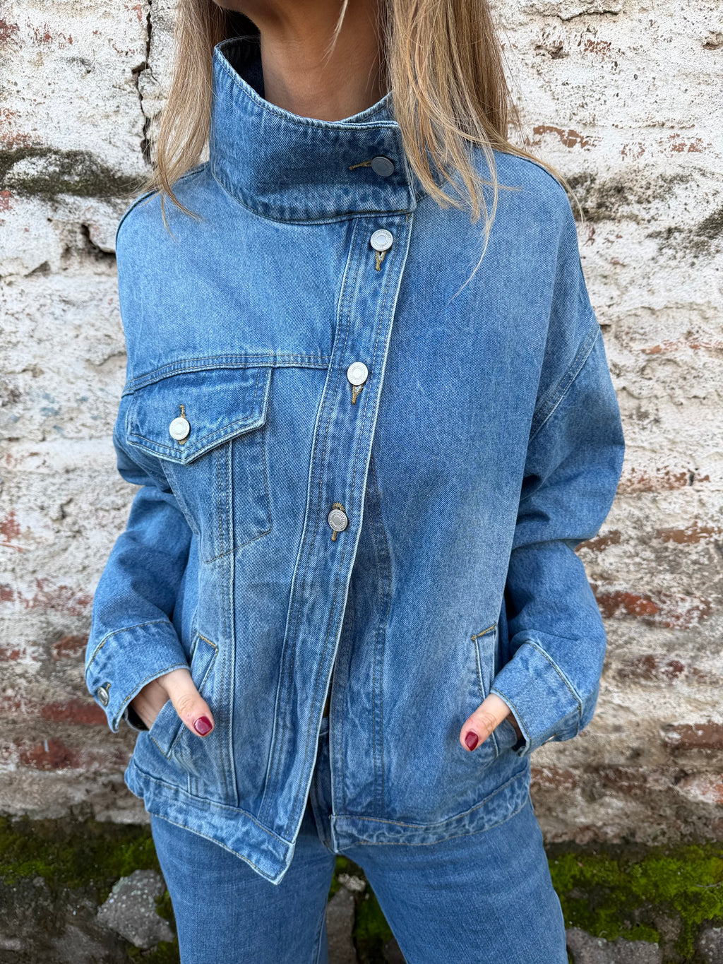 Chaqueta bluejean funnel celeste oscuro